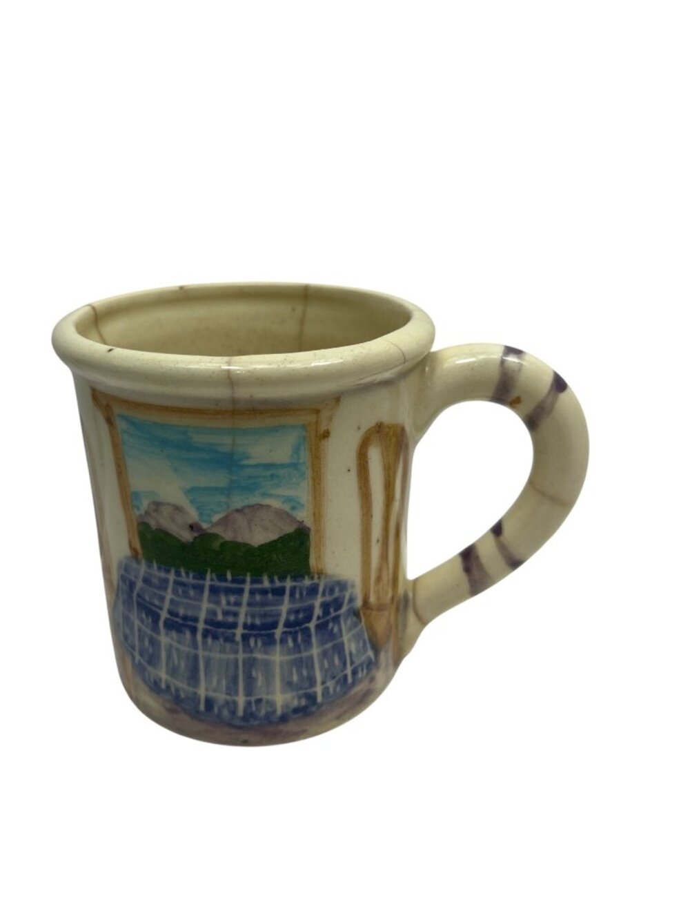 Hand-Painted Ceramic Mug Signed By Lawrence 1988 With Scenic & Cozy Home Design